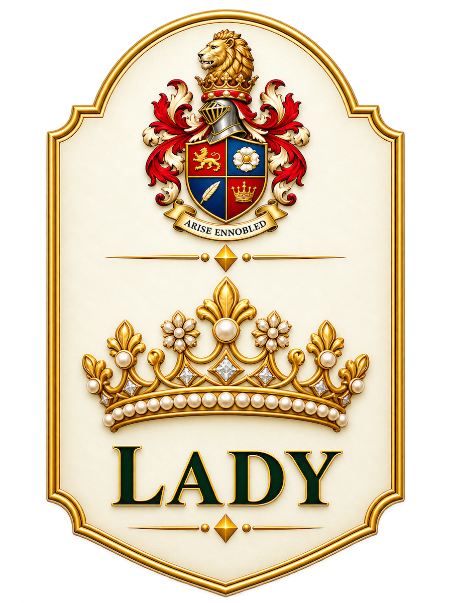 Lady novelty title plaque with coronet and house crest