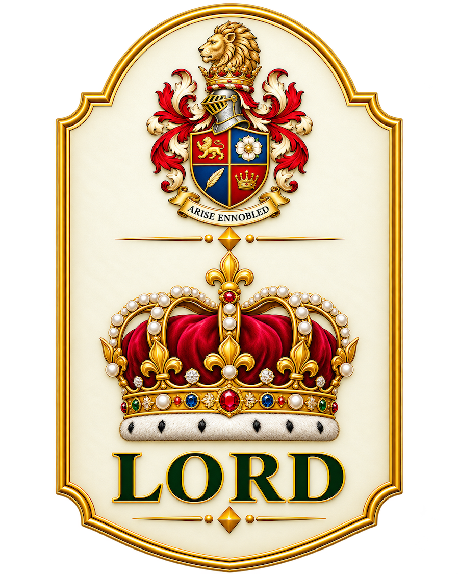 Lord novelty title plaque with coronet and house crest