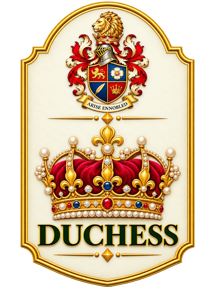 Duchess novelty title plaque with coronet and house crest