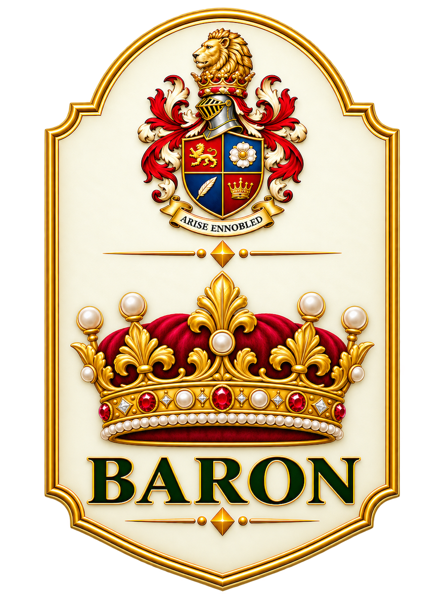 Baron novelty title plaque with coronet and house crest