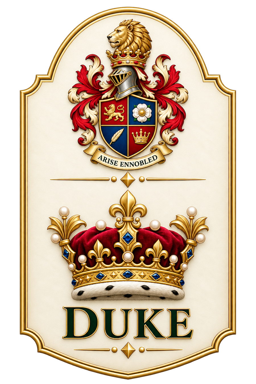 Duke novelty title plaque with coronet and house crest